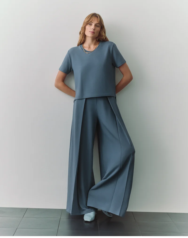 French Terry Cropped Tee and French Terry Pleated Pant