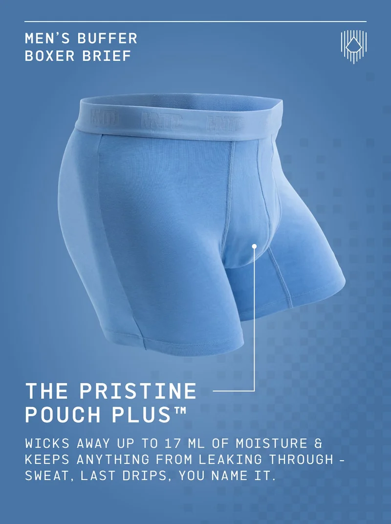 Men's Buffer Boxer Brief. The Pristine Pouch Plus™ - wicks away up to 17ml of moisture & keeps anything from leaking through - sweat, last drips, you name it.