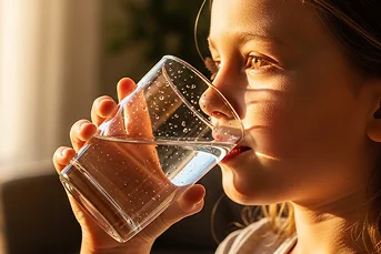 Kid sipping water from glass