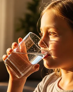 Kid sipping water from glass