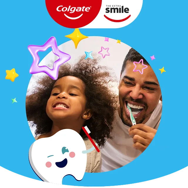 Father and daughter brushing teeth together