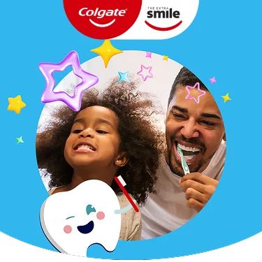 Father and daughter brushing teeth together