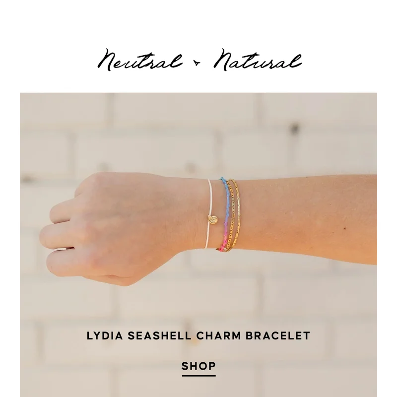 Neutrals + Natural. Lydia Seashell Charm Bracelet