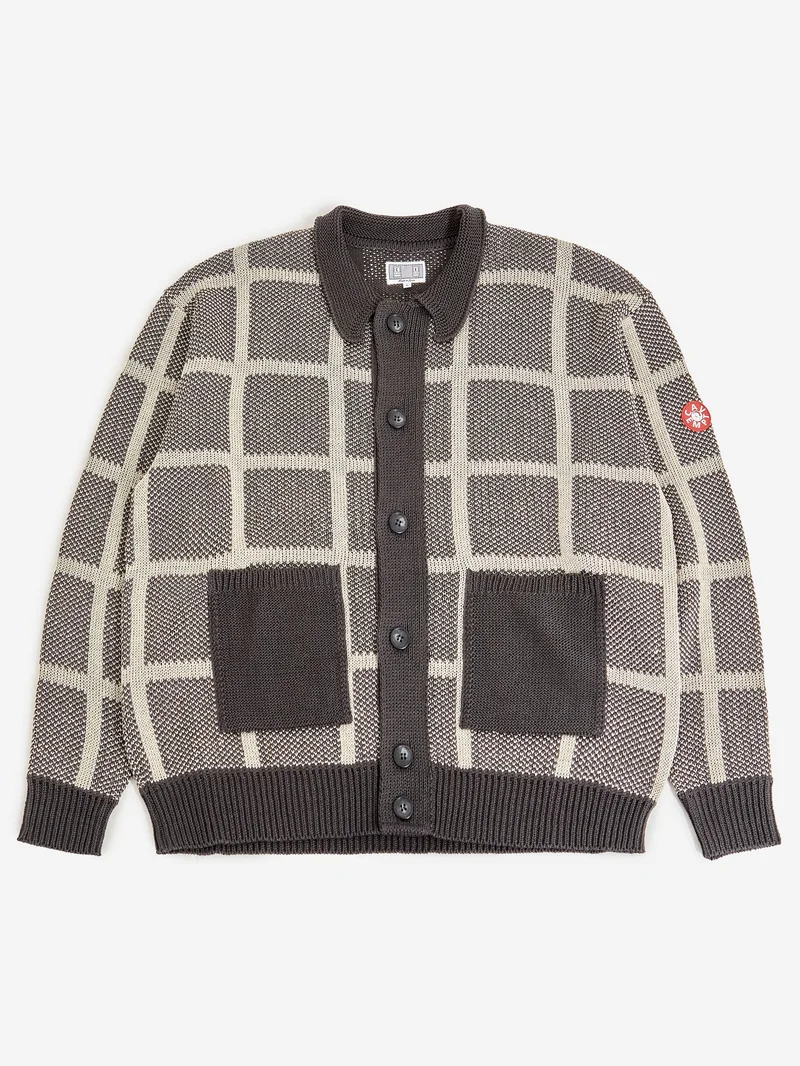 Image of C.E Cav Empt Grid Loose Knit Cardigan - Charcoal