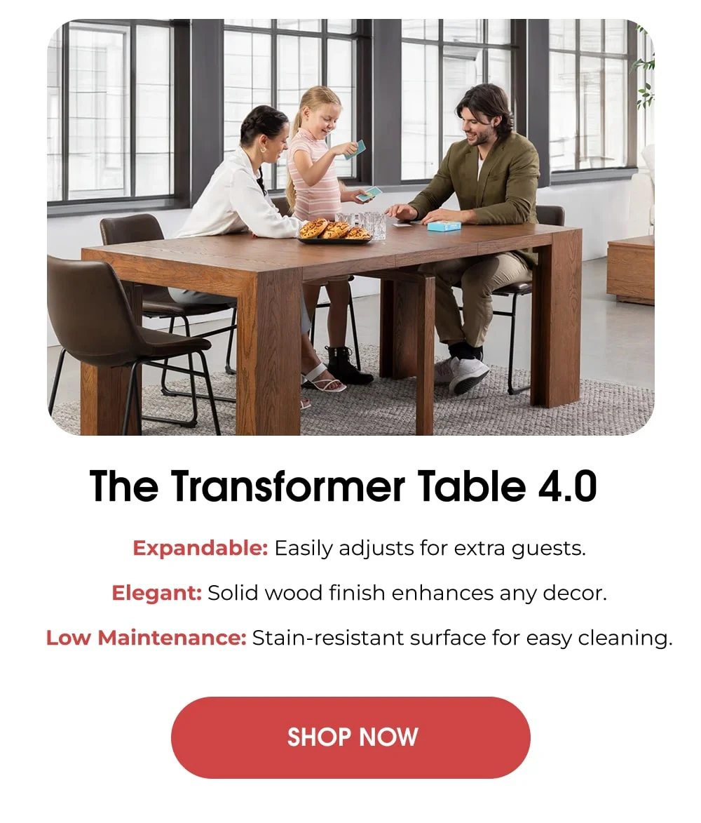 Expandable dining tables with easy-to-clean surfaces, perfect for holiday gatherings and everyday use.
