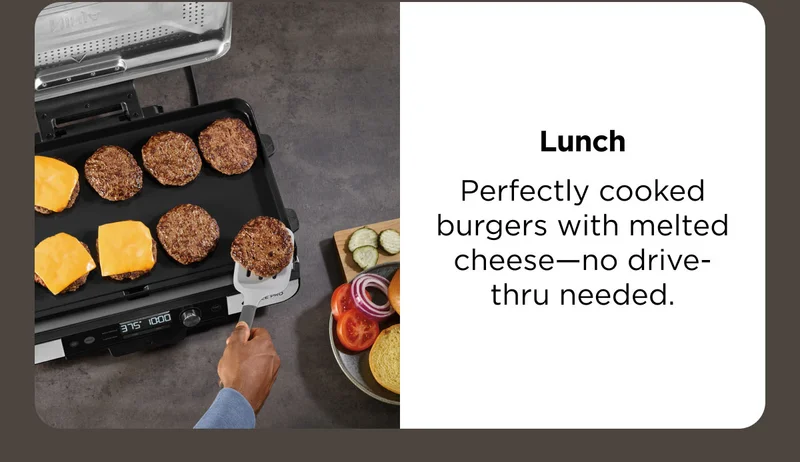 Lunch- Perfectly cooked burgers with melted cheese--no drive-thru needed.