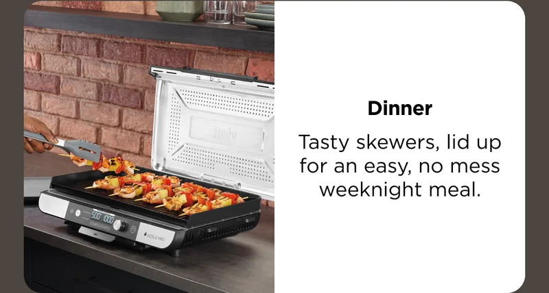 Dinner--Tasty skewers, lid up for an easy, no mess weeknight meal.