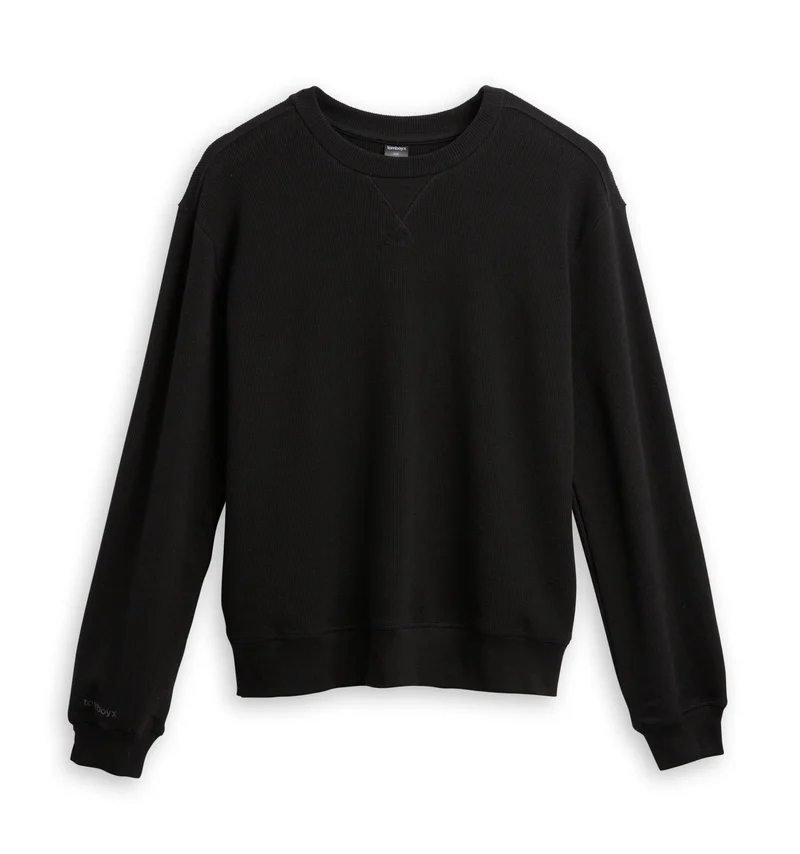 Image of Organic Cotton Waffle Long Sleeve Crew - Black