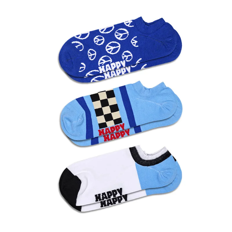 3-Pack Blue Peace No Show Socks