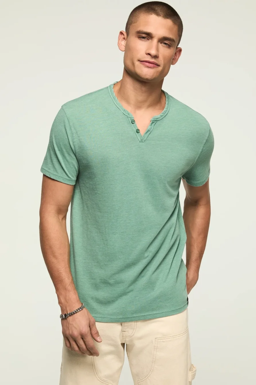 Image of Lucky Brand Venice Burnout Notch Neck Tee - Men's Clothing Tops Shirts Tee Graphic T Shirts in Blue Indigo