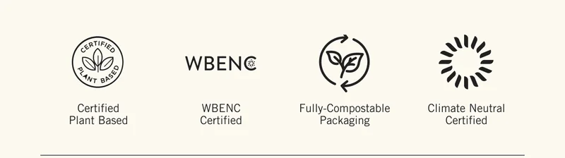 Certified Plant Based. WBE NC Certified. Fully-Compostable Packaging. Climate Neutral Certified.