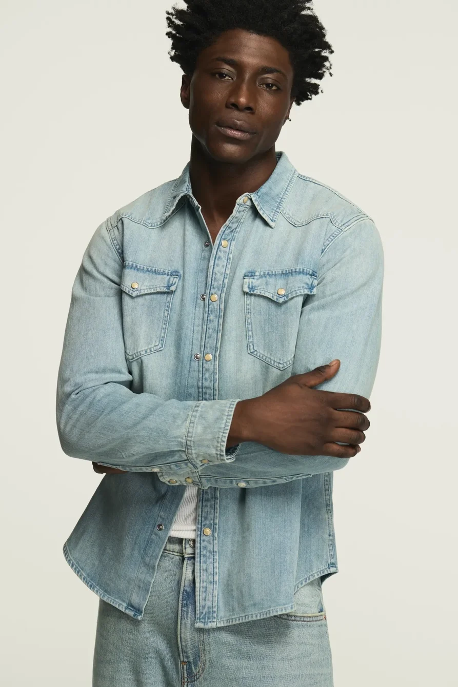 Image of Lucky Brand Denim Western Shirt - Men's Clothing Outerwear Shirt Jackets in Old Glory