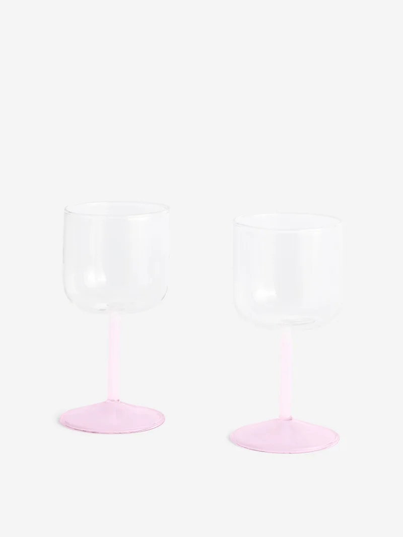 Image of HAY Tint Wine Glass Set of 2 - Clear, Jade Light Pink and Light Pink