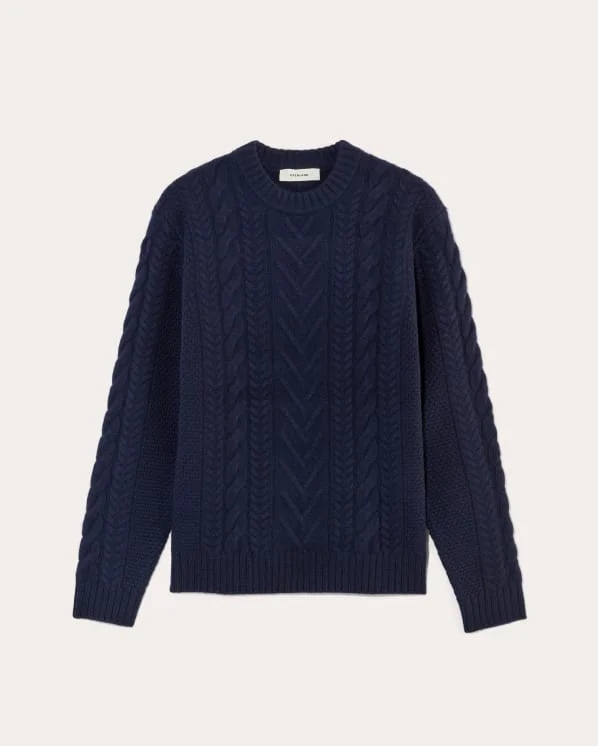 [Image] The Felted Merino Cable-Knit Crew | Deep Navy