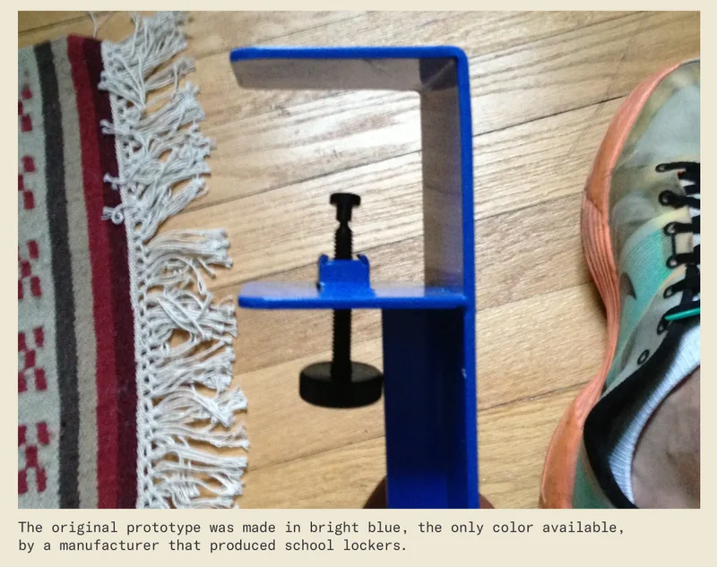 The original prototype of The Leg was made in bright blue by a manufacturer that produced school lockers.