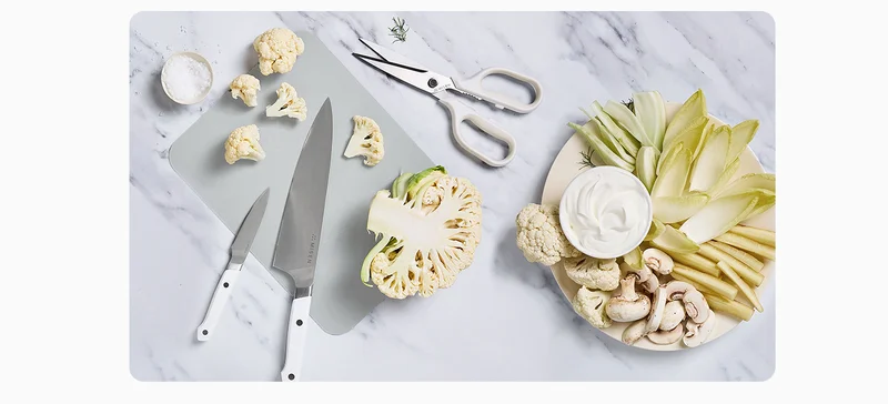 Our Chef's Knife, Paring Knife, Kitchen Shears, and Serrated Steak Knives for a makeover for spring.