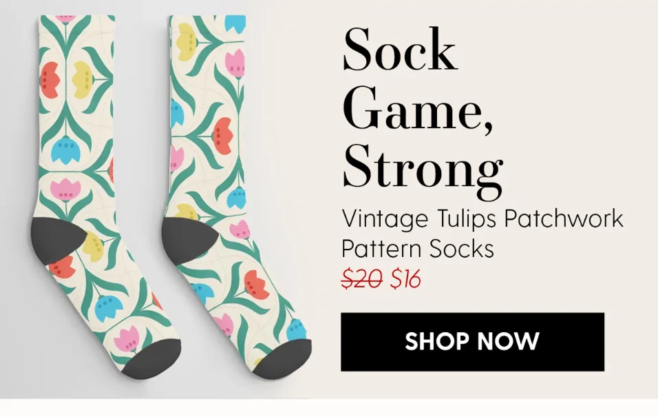 Vintage Tulips Patchwork Pattern Socks