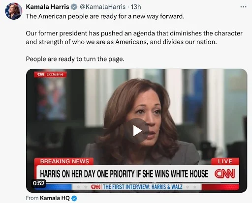 Tweet from Kamala Harris: The American people are ready for a new way forward