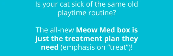 Is your cat sick of the same old playtime routine? The all-new Meow Med box is just the treatment plan they need (emphasis on “treat”)!