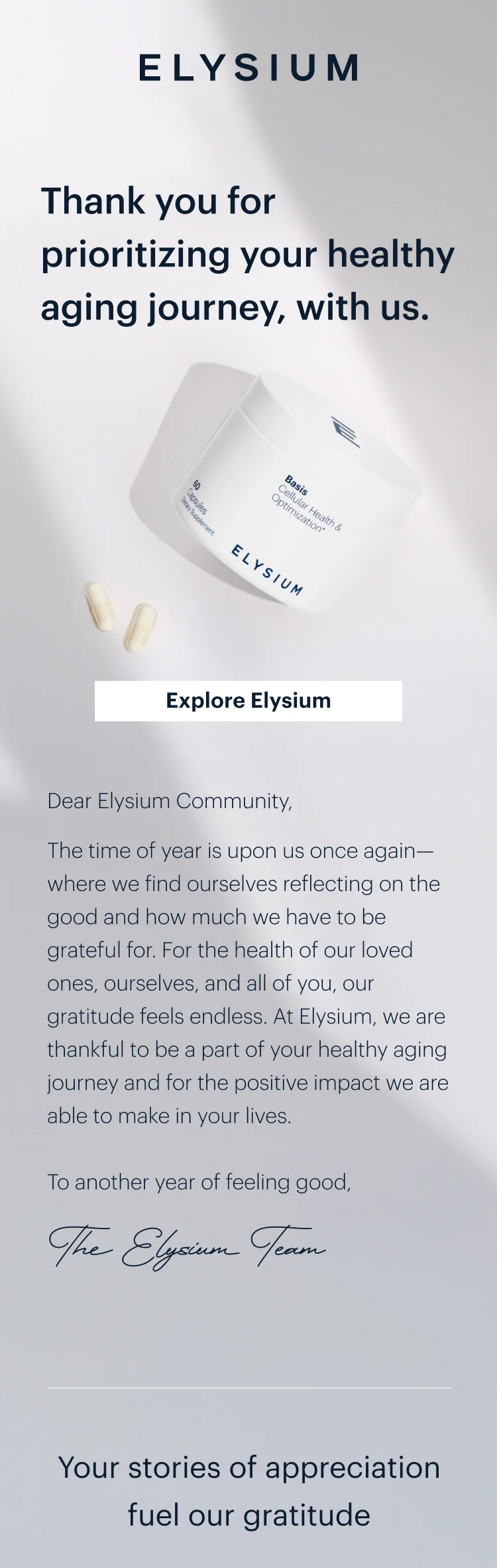 ELYSIUM | Thank you for prioritizing your healthy aging journey, with us | Explore Elysium