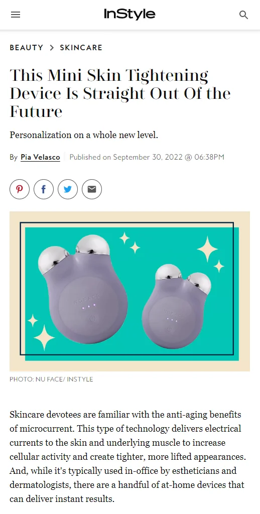 Press release of NuFACE's New MINI+ Device by InStyle.
