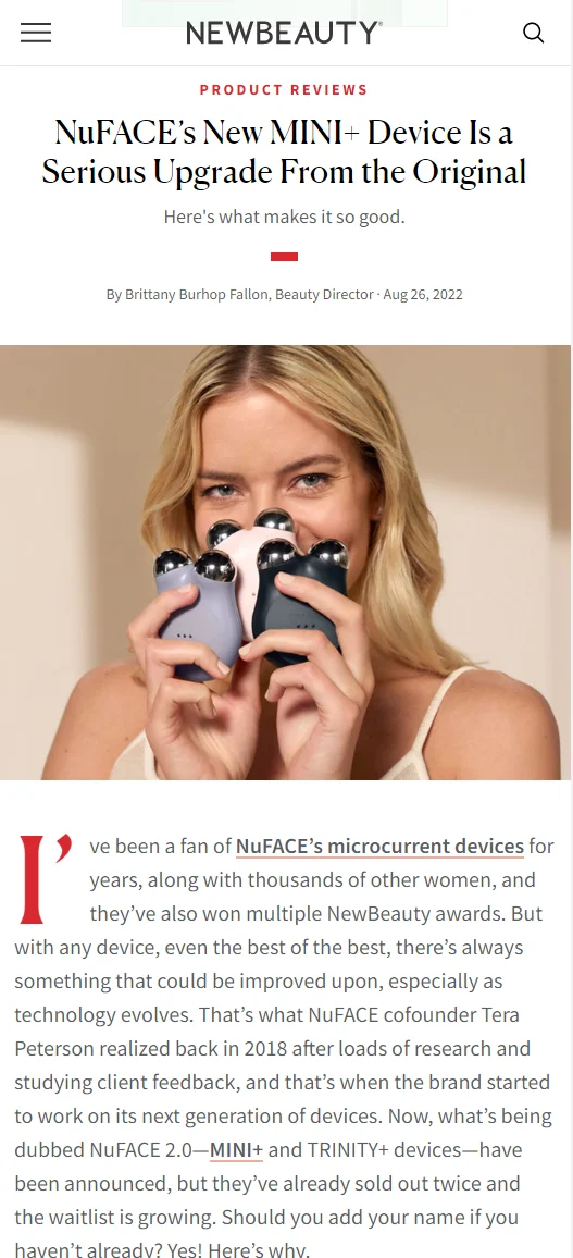Press release of NuFACE's New MINI+ Device by New Beauty.