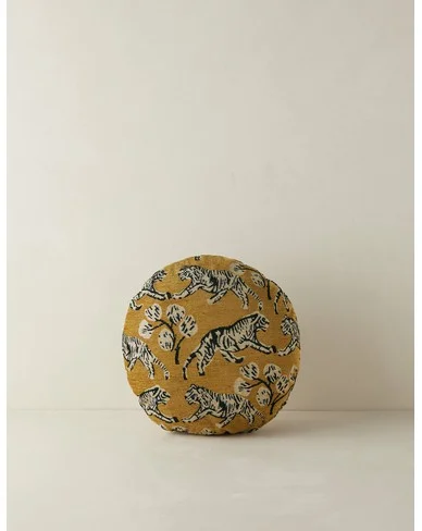 Tiger Jacquard Round Pillow by Sarah Sherman Samuel-Gold