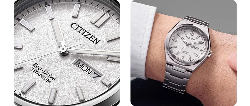 Person wearing Citizen Zenshin Three-hand watch AW0130-85A