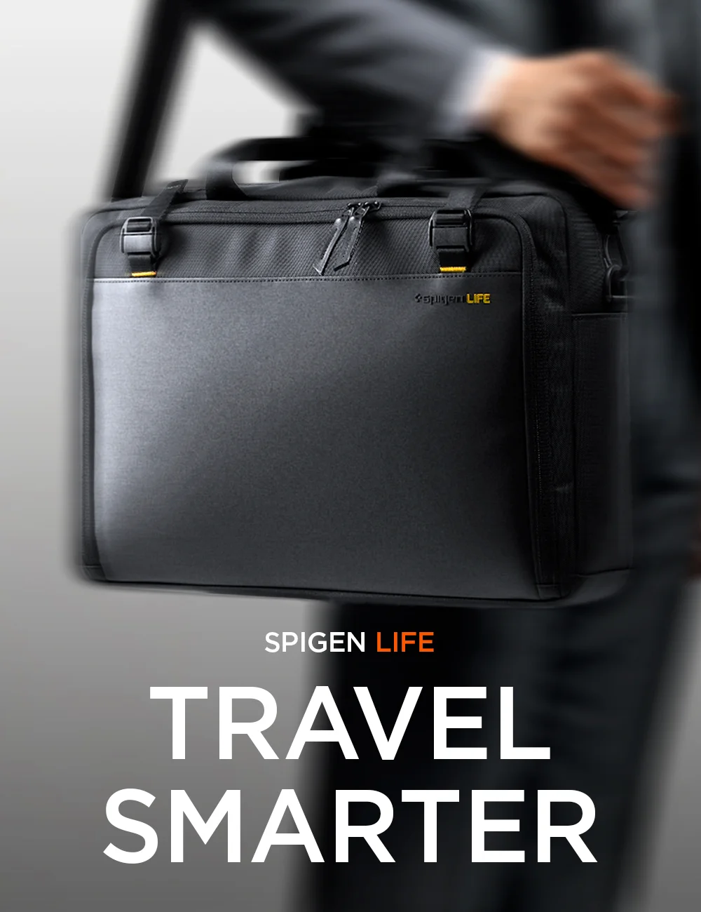 Spigen Life: Travel Smarter. Get down to business with the all-new Klasden Laptop Shoulder Bag.