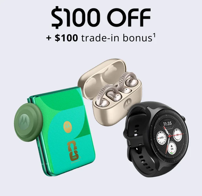 $100 off motorola razr FIFA World Cup 26(TM) Edition +100 trade-in bonus(1) and free moto tag, moto watch and moto buds loop