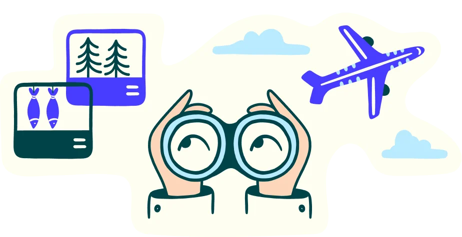 Binocular looking at plane flying by