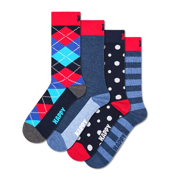 4-Pack Blue Graphics Socks