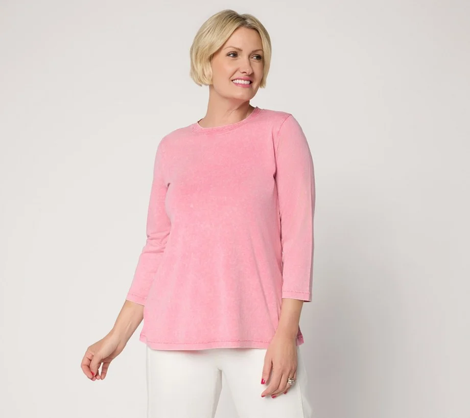 LOGO Principles by Lori Goldstein Stitch Detail 3/4 Sleeve Top