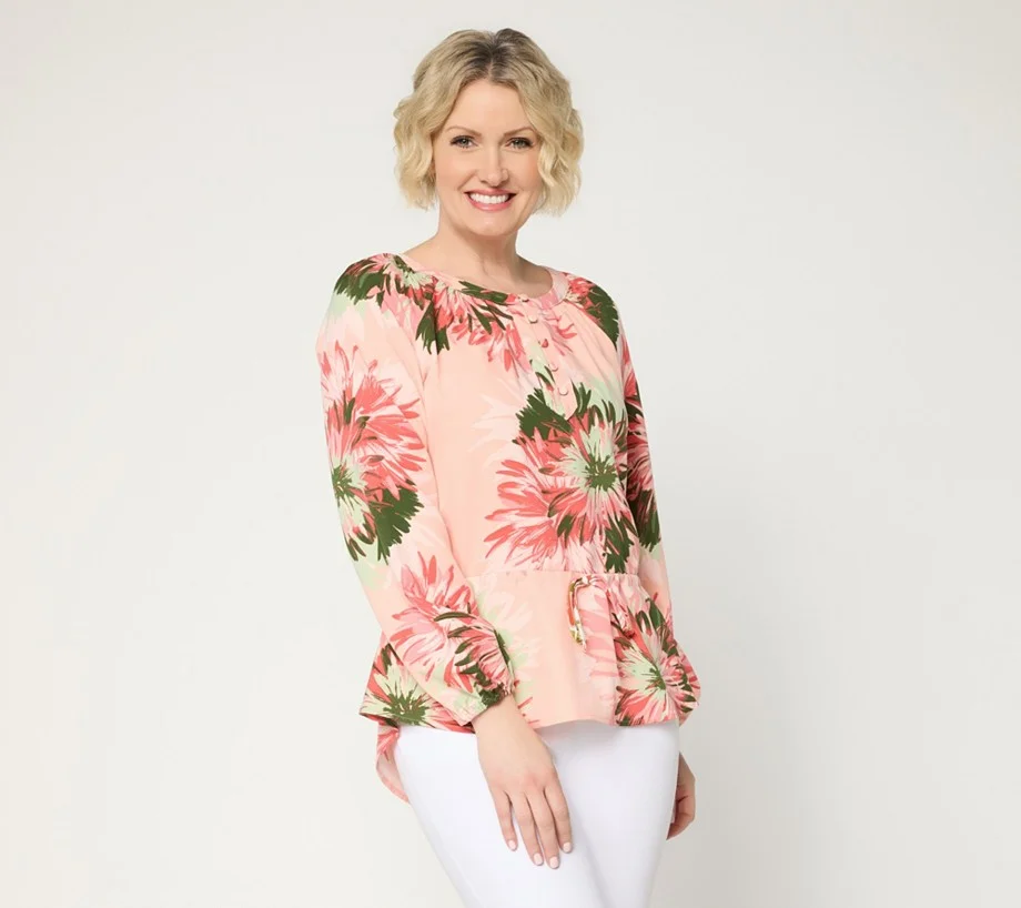 BEAUTIFUL by Lawrence Zarian Adjustable Waist Peasant Top