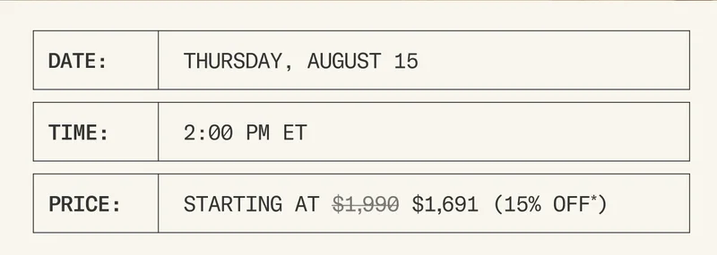 Everything you need to know! The Floyd Sofa 2.0 launches tomorrow, Thursday, August 15 at 2:00 PM ET. Enjoy 15% off*.