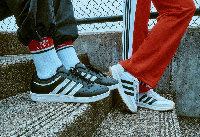 Close up of adidas sneakers on stairs