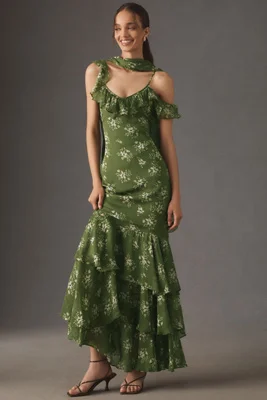 BHLDN Jules Off-Shoulder Ruffled Chiffon Maxi Dress