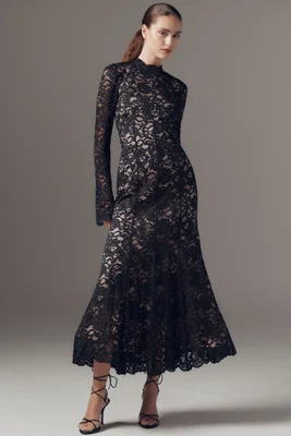 BHLDN High-Neck Long-Sleeve Knit Midi Dress
