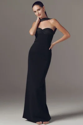 Retrofete Daufine Neck Scarf Sweetheart Maxi Dress