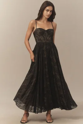 Hutch Amara Corset Pleated Lace Fit & Flare Midi Dress