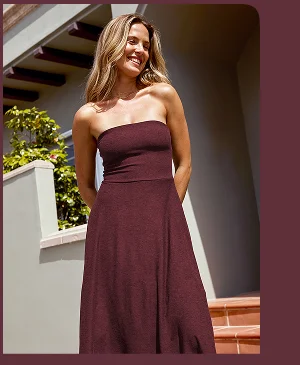 Featherweight Strapless Dress in Midnight Burgundy Heather