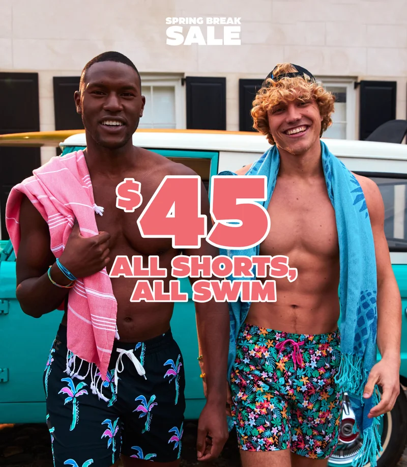 Spring Break Sale. $45 all shorts, all swim.