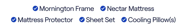 Mornington Bundle Details: Frame, Nectar Mattress, Mattress Protector, Sheet Set & Cooling Pillow(s)