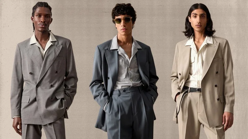 Three models wearing Todd Snyder Wythe suits.