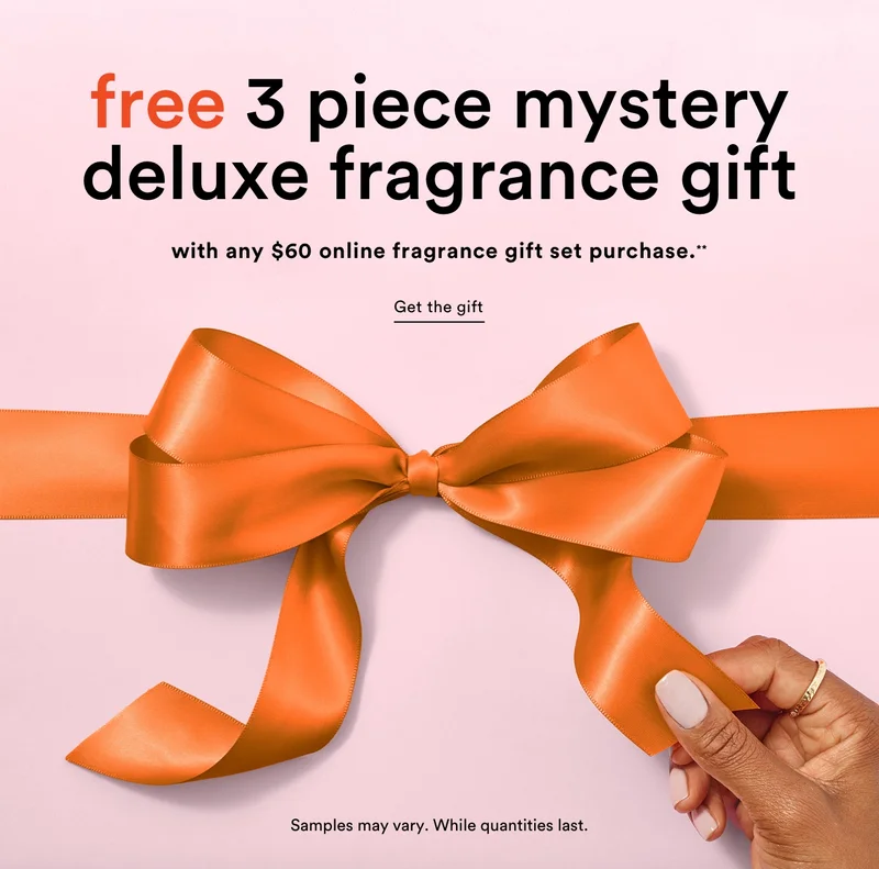free 3 piece mystery fragrance gift with any $60 online fragrance gift set purchase