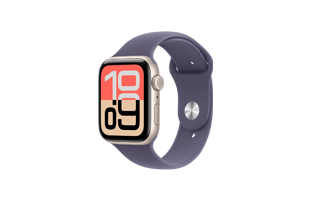 Apple Watch SE 3, front exterior, anchor blue color Sport band, starlight color aluminum case, Digital Crown, microphone, side button