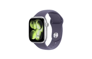 Apple Watch Series 11, front exterior, anchor blue color Sport band, space gray color aluminum case, Digital Crown, microphone, side button