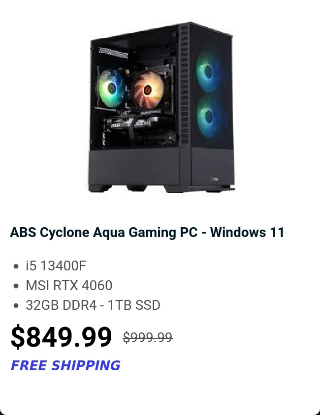 ABS Cyclone Aqua Gaming PC - Windows 11