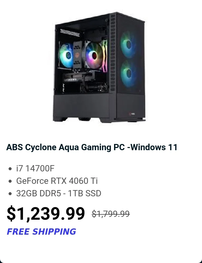 ABS Cyclone Aqua Gaming PC -Windows 11