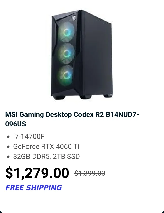 MSI Gaming Desktop Codex R2 B14NUD7-096US